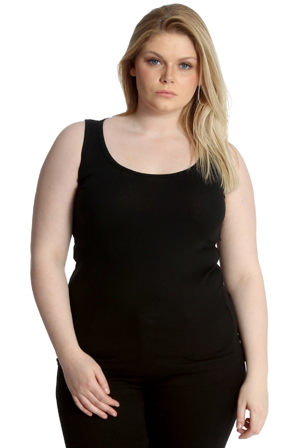 Plain Ribbed Neck Vest Top Tops WearAll Black 14