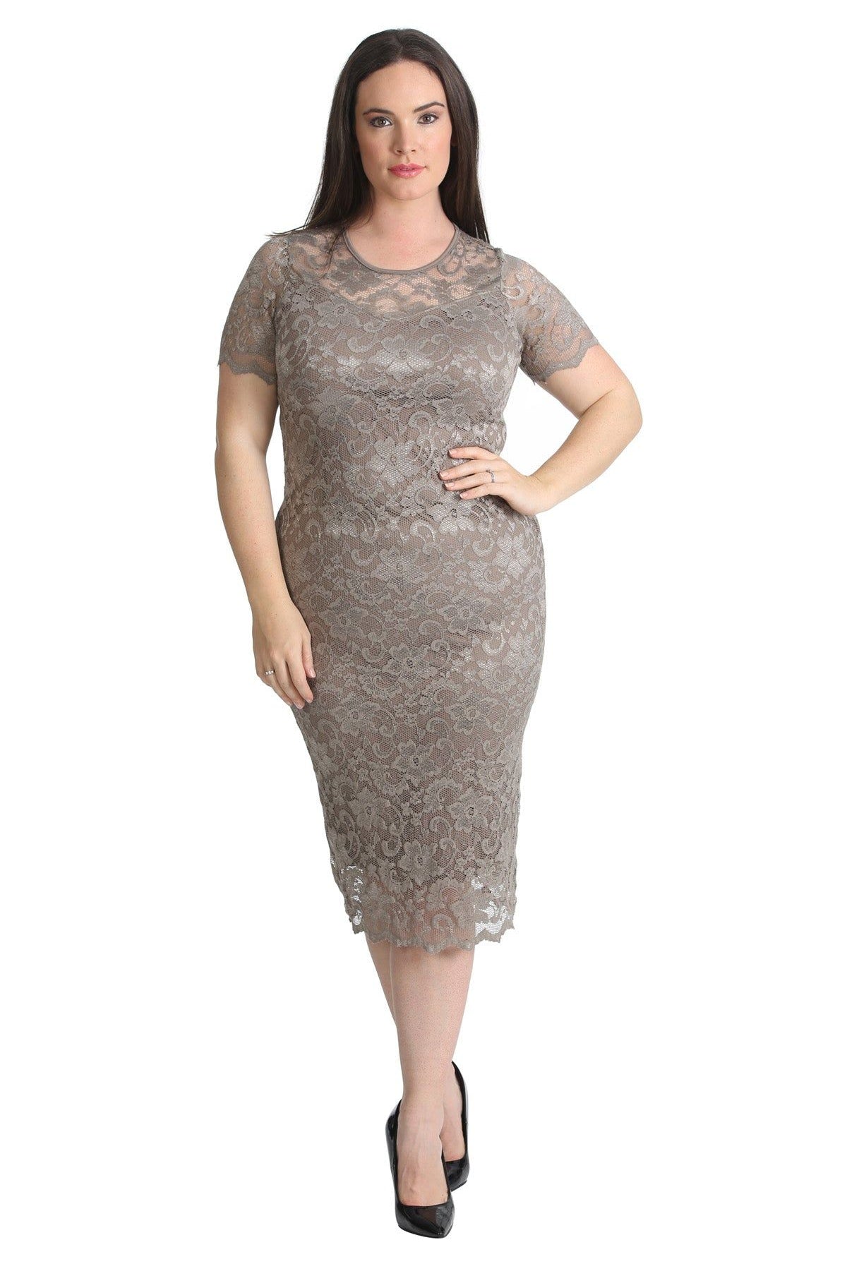 Lace Lined Short Bodycon Midi Dress Tops WearAll