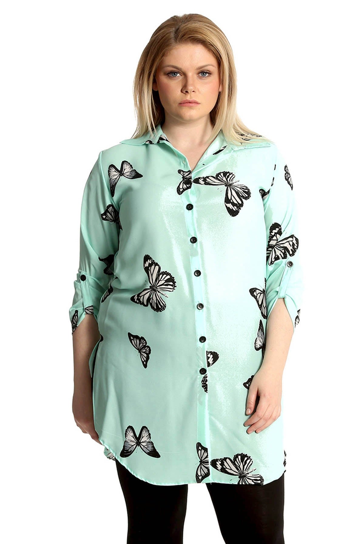 Butterfly Print Side Slit Curved Hem Top Tops WearAll