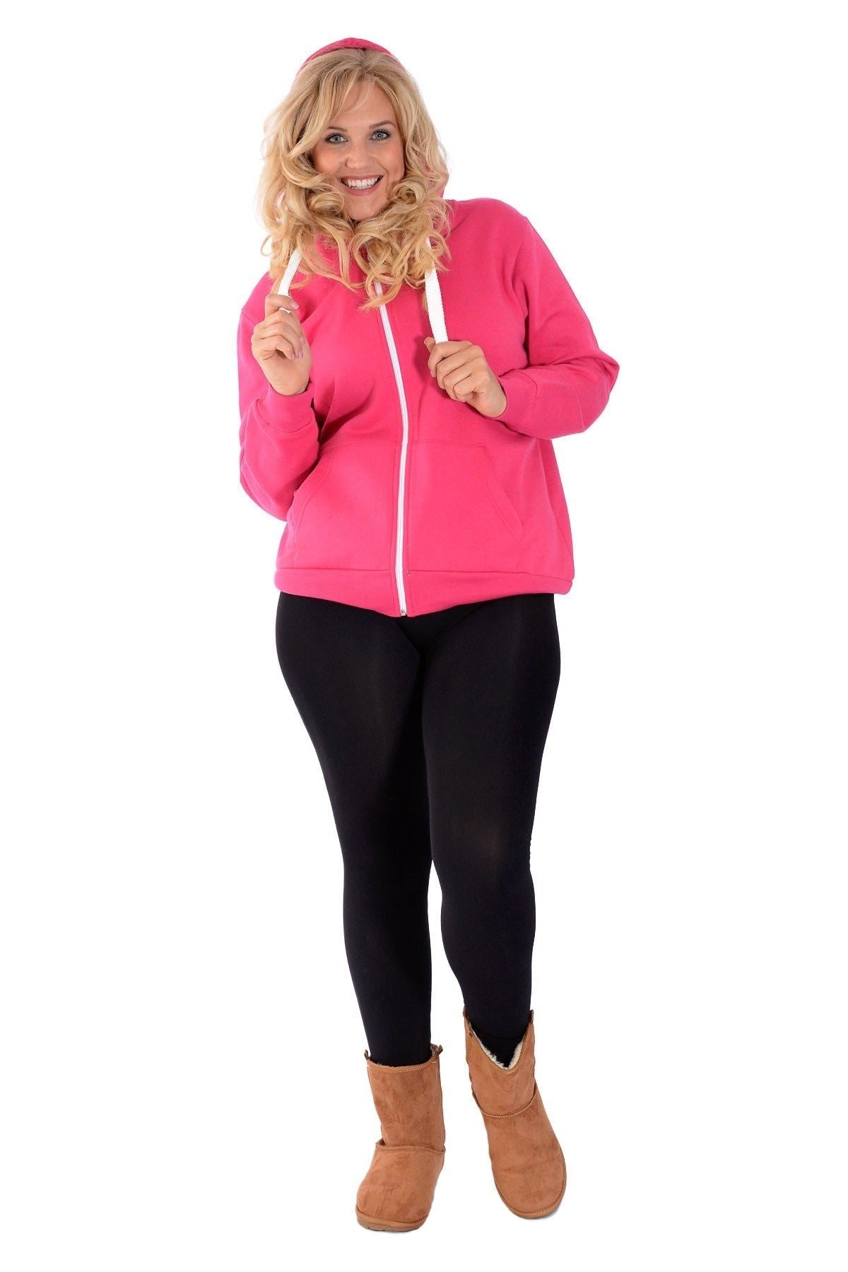 Plus Size Pocket Plain Zip Hoodie Tops WearAll