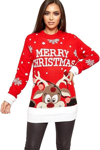 Merry Christmas Snowflake Jumper in Black & Red color Tops WearAll Red 16-18
