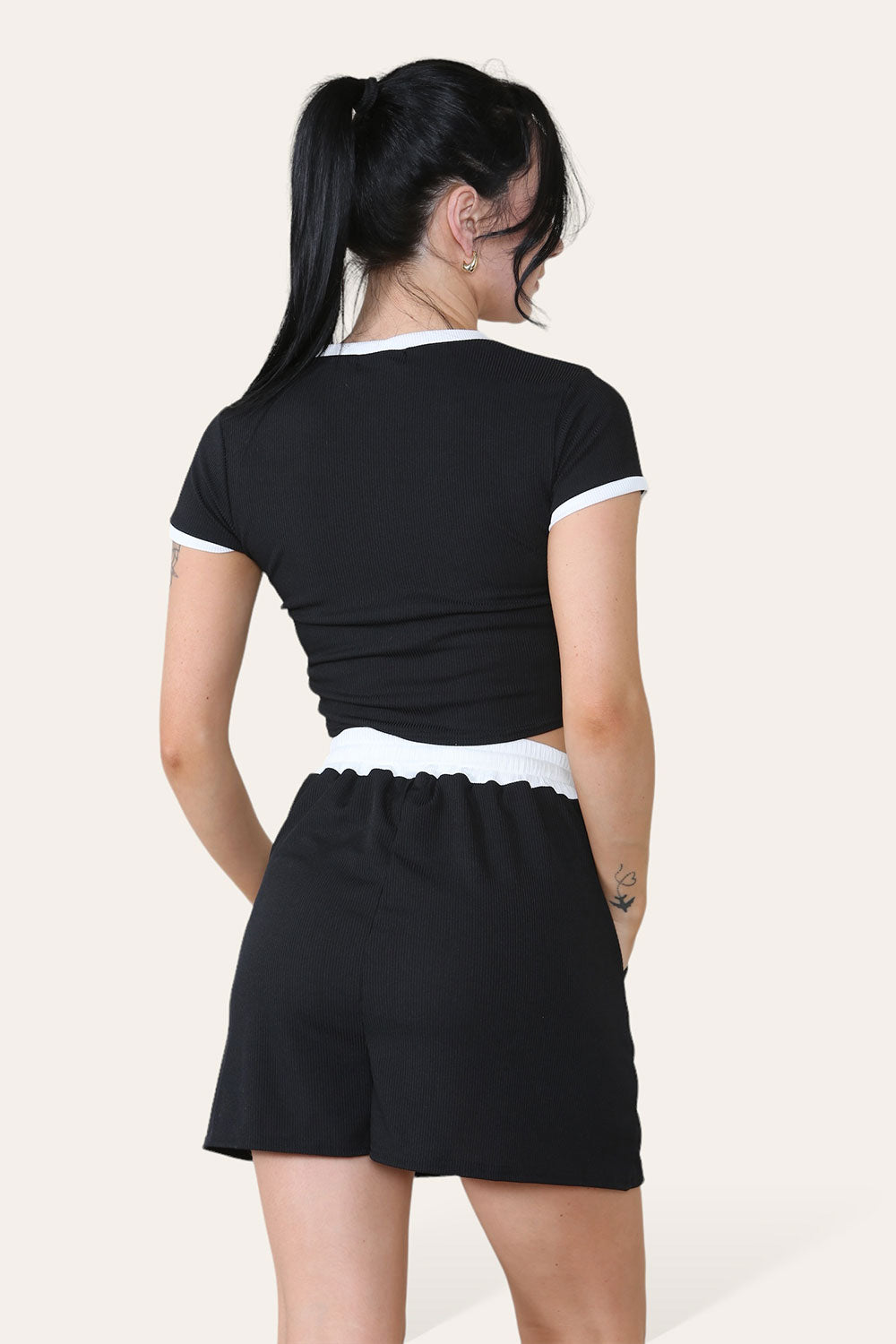 Ribbed Contrast Waistband Top and Short Set Short Set WearAll