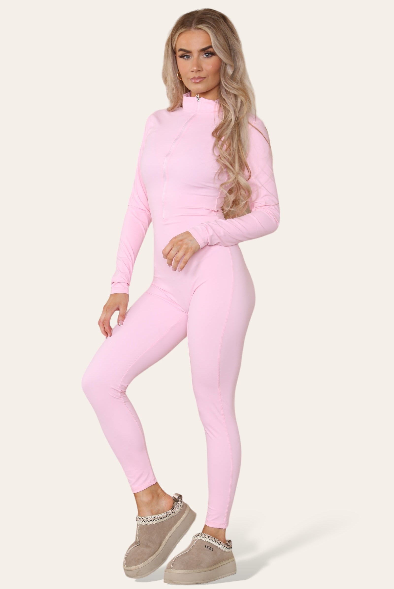 Ribbed High Neck Zipper Collar Jumpsuit Front Unitard Set Playsuits & Jumpsuits WearAll