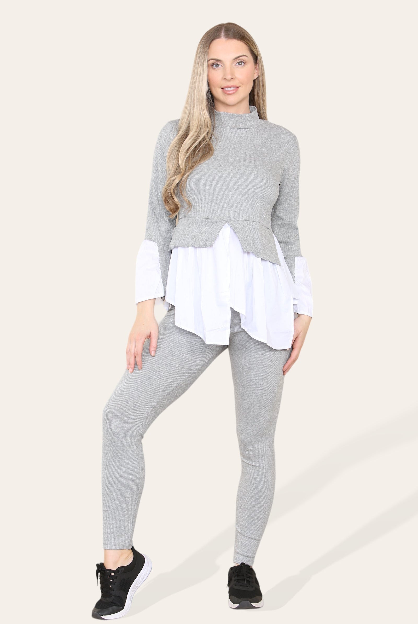 Ribbed Lounge Wear Flared Shirt and Leggings Co-Ord Set Loungewear WearAll