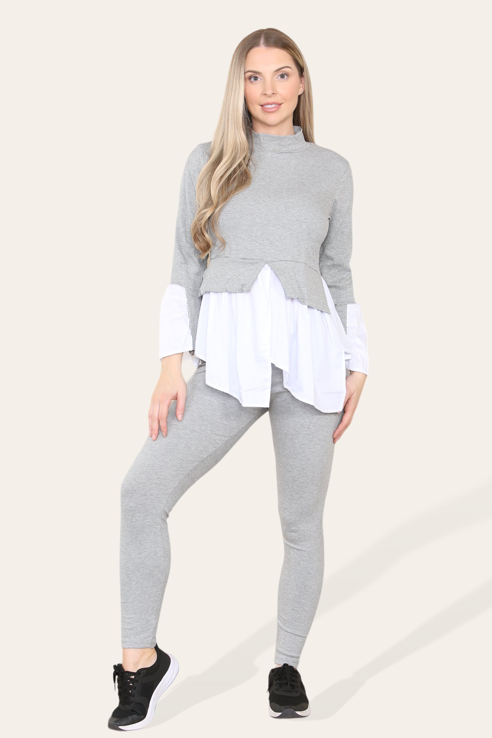 Ribbed Lounge Wear Flared Shirt and Leggings Co-Ord Set Loungewear WearAll