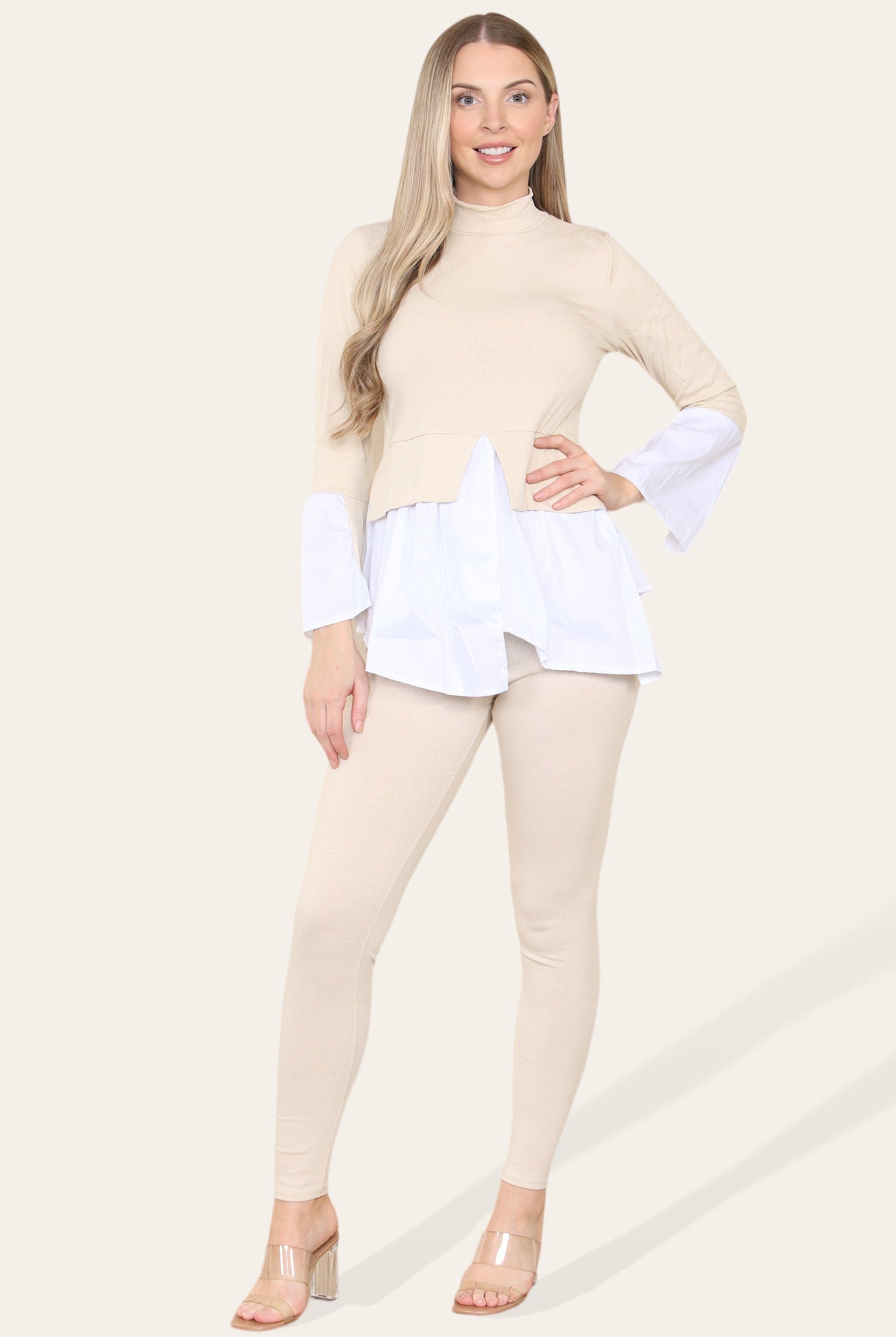 Ribbed Lounge Wear Flared Shirt and Leggings Co-Ord Set Loungewear WearAll