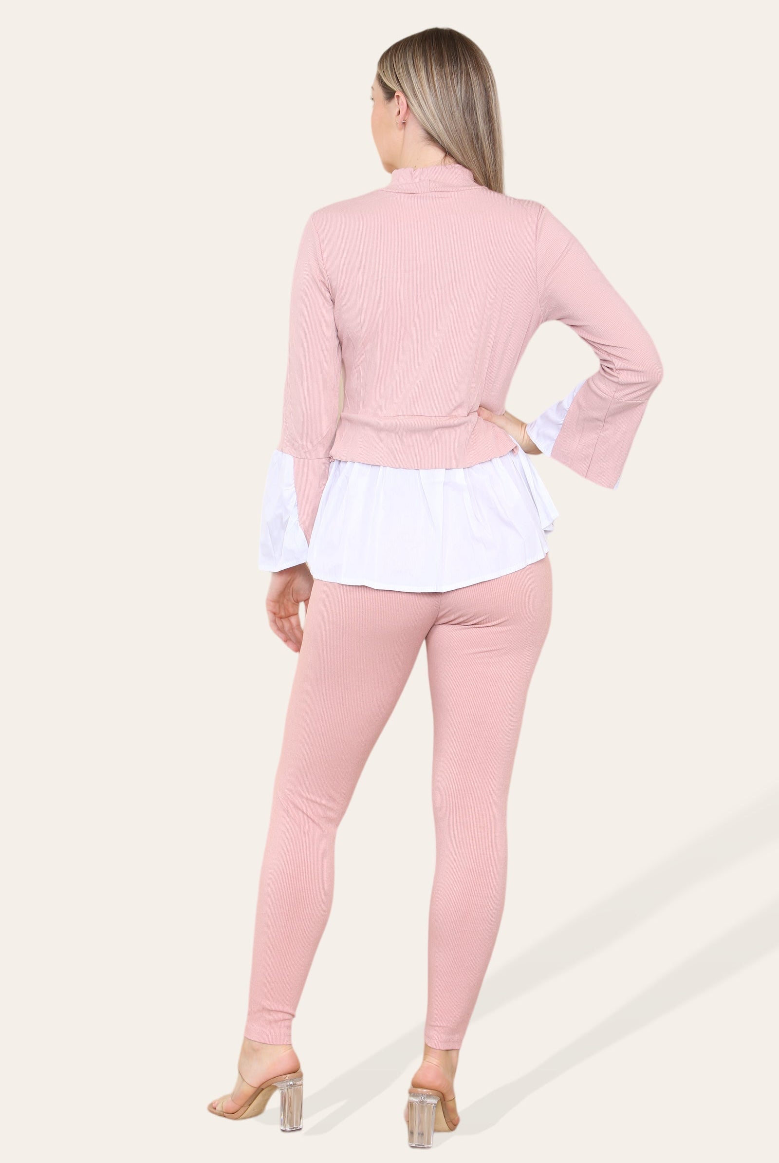 Ribbed Lounge Wear Flared Shirt and Leggings Co-Ord Set Loungewear WearAll