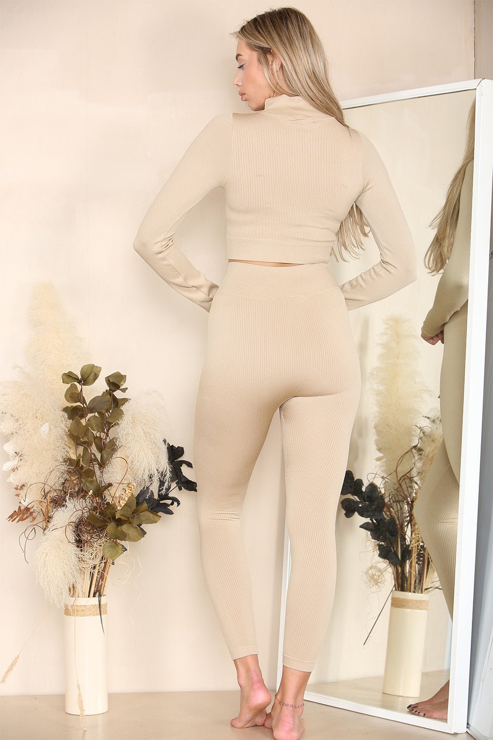 Ribbed Tracksuit Two Piece Set With Half Zip Detail Gym Loungewear Loungewear WearAll