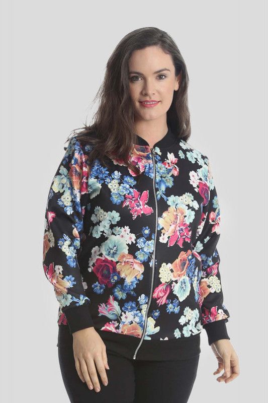 Floral Rose Print Bomber Jacket Jacket WearAll