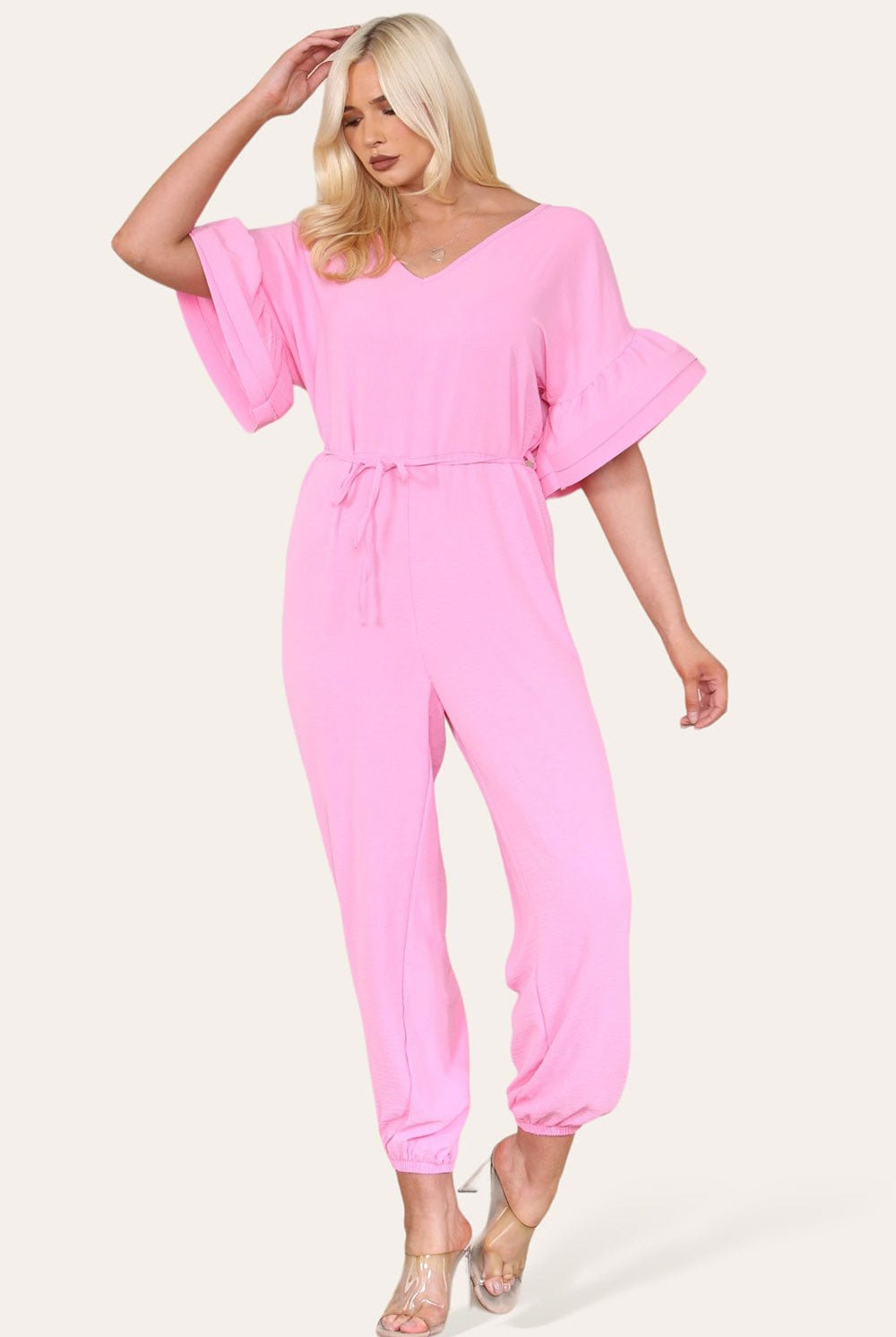 Ruffle Sleeves Frill Tie Jumpsuit Playsuits & Jumpsuits WearAll