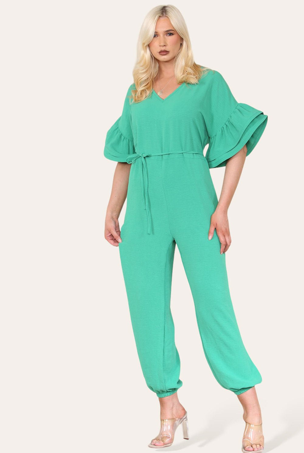 Ruffle Sleeves Frill Tie Jumpsuit Playsuits & Jumpsuits WearAll