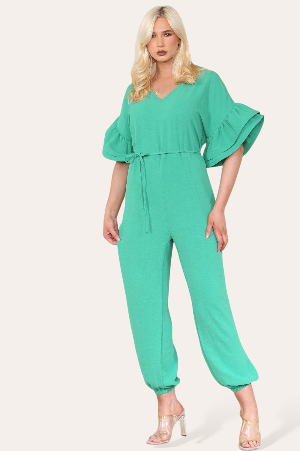 Ruffle Sleeves Frill Tie Jumpsuit Playsuits & Jumpsuits WearAll