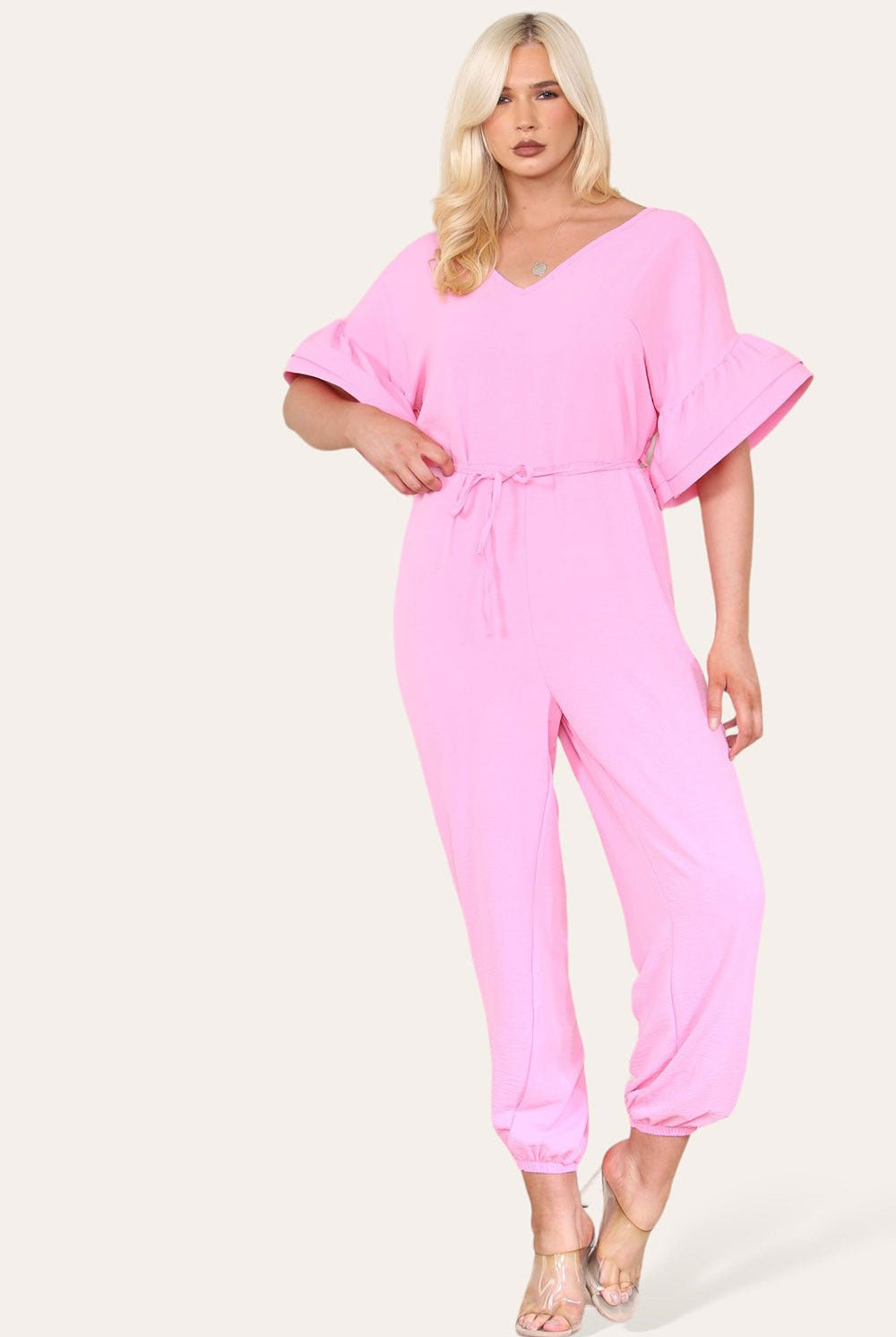 Ruffle Sleeves Frill Tie Jumpsuit Playsuits & Jumpsuits WearAll
