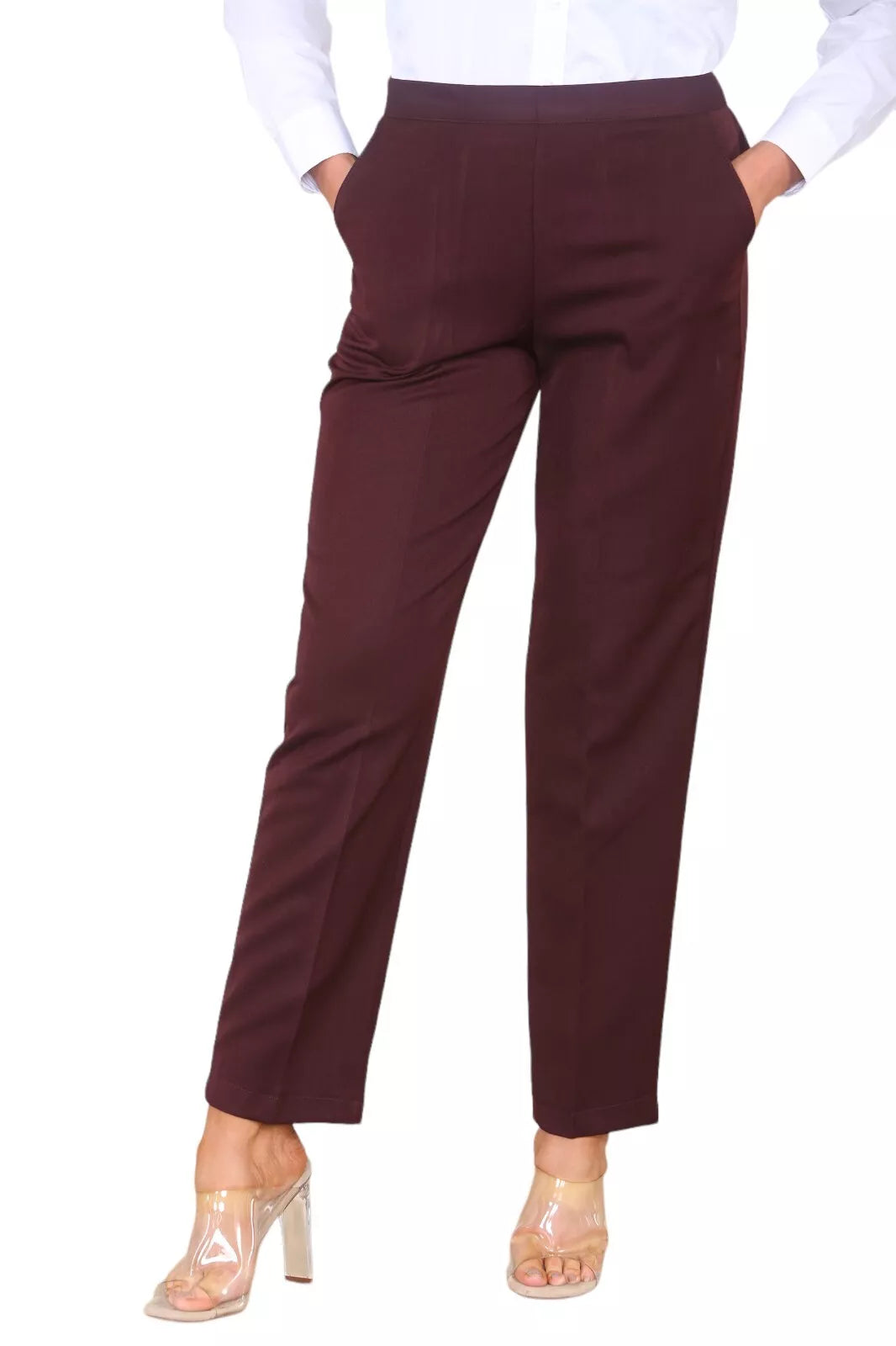 Half Elasticated Pocket Trouser - Wine Color Trousers WearAll