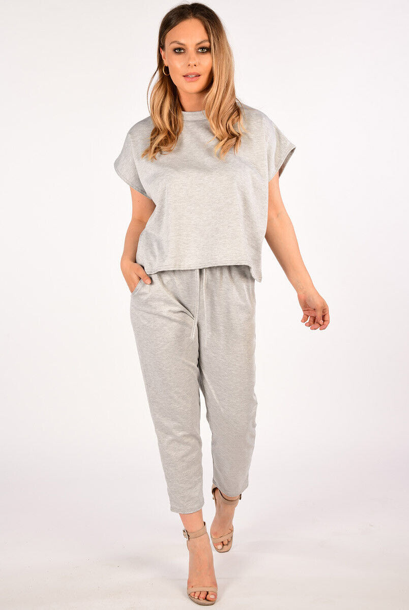 Boxy Short Sleeved Round Neck Two Piece Loungewear Tracksuit Loungewear WearAll Silver 16-18