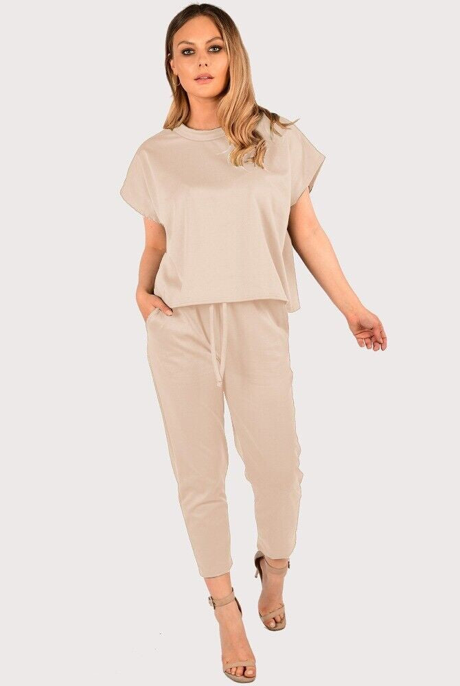 Boxy Short Sleeved Round Neck Two Piece Loungewear Tracksuit Loungewear WearAll Stone 16-18