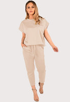 Boxy Short Sleeved Round Neck Two Piece Loungewear Tracksuit Loungewear WearAll Stone 16-18