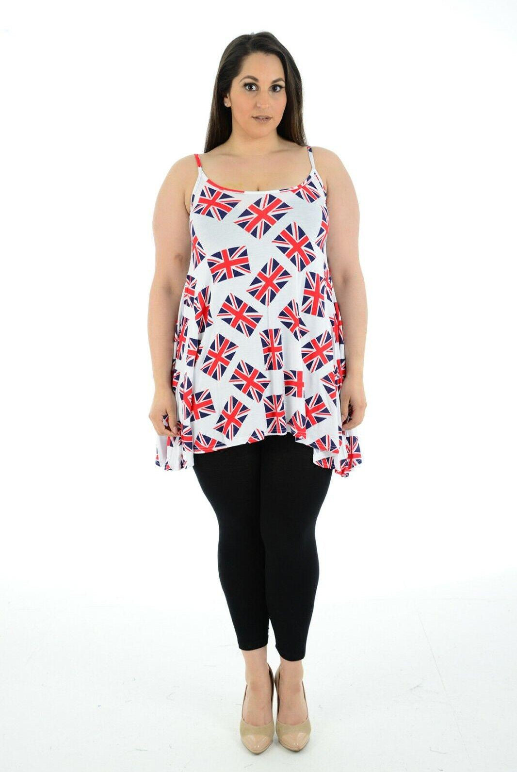Plus Size Union Jack Flag Print Swing Top Tops WearAll White 16-18