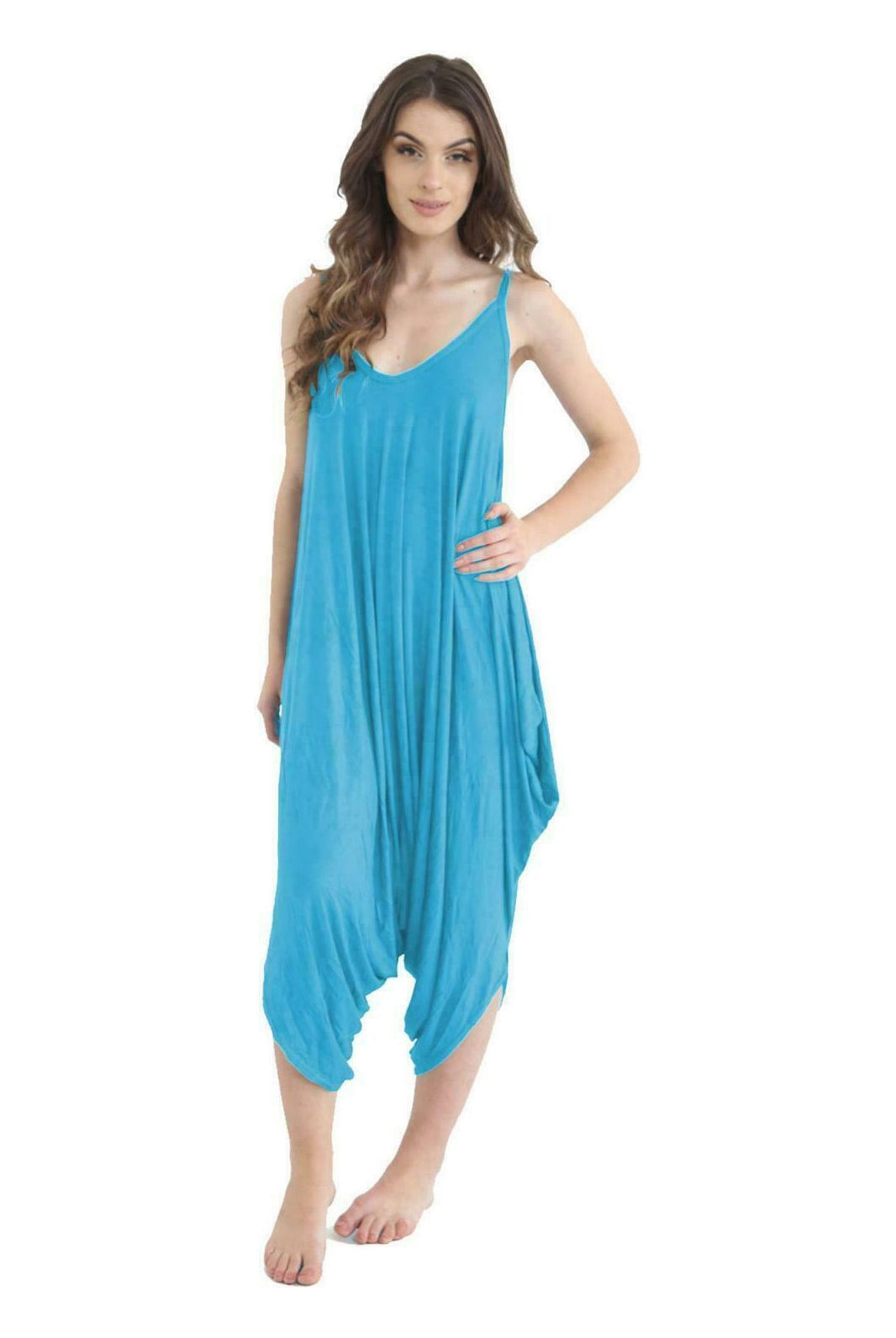 Plus Size Lagenlook Strappy Baggy Harem Jumpsuit 16-22 Jumpsuit WearAll Turquoise One Size Fits 16-22