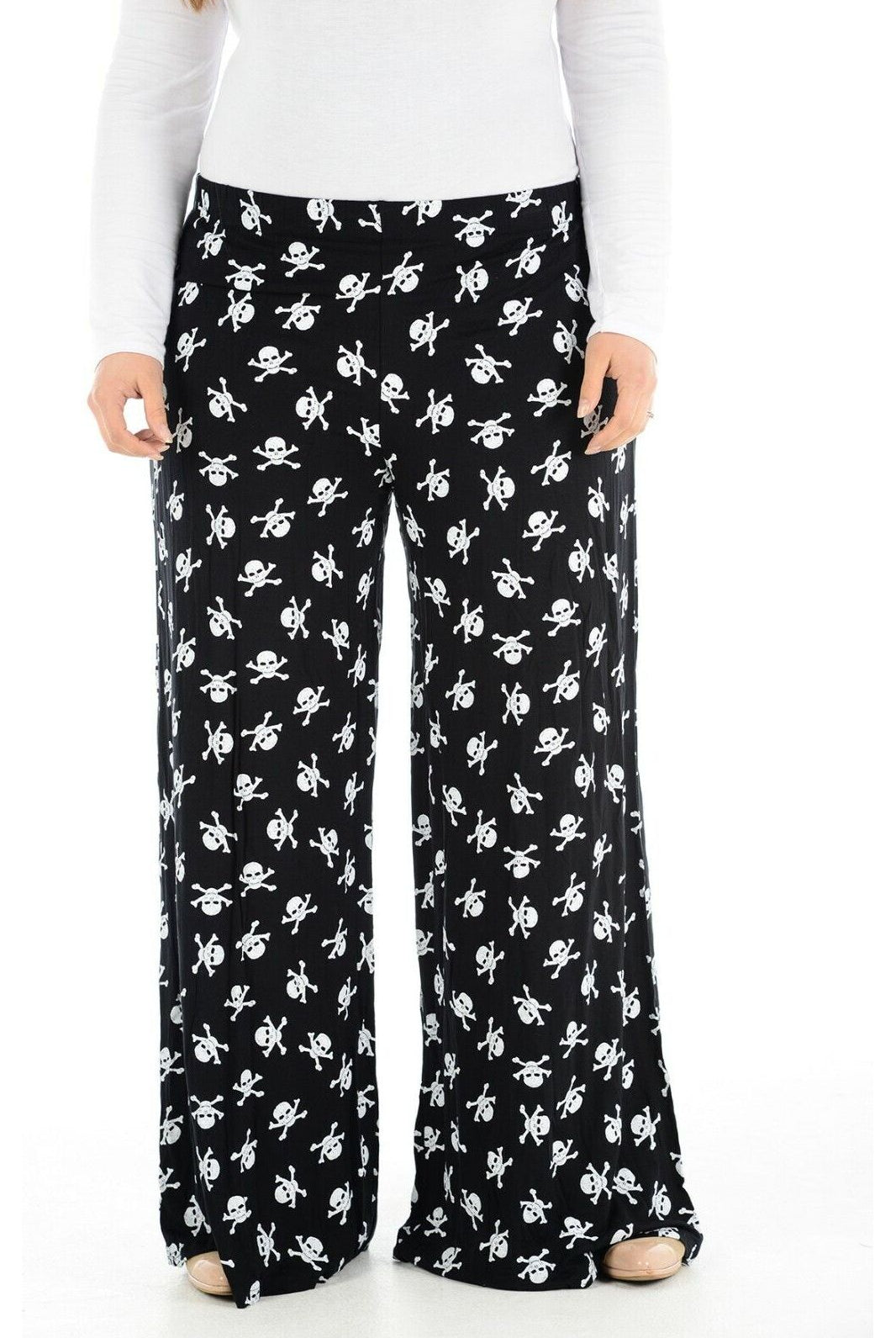 Plus Size Skull Bones Print Palazzo Trouser Palazzo WearAll 16-18