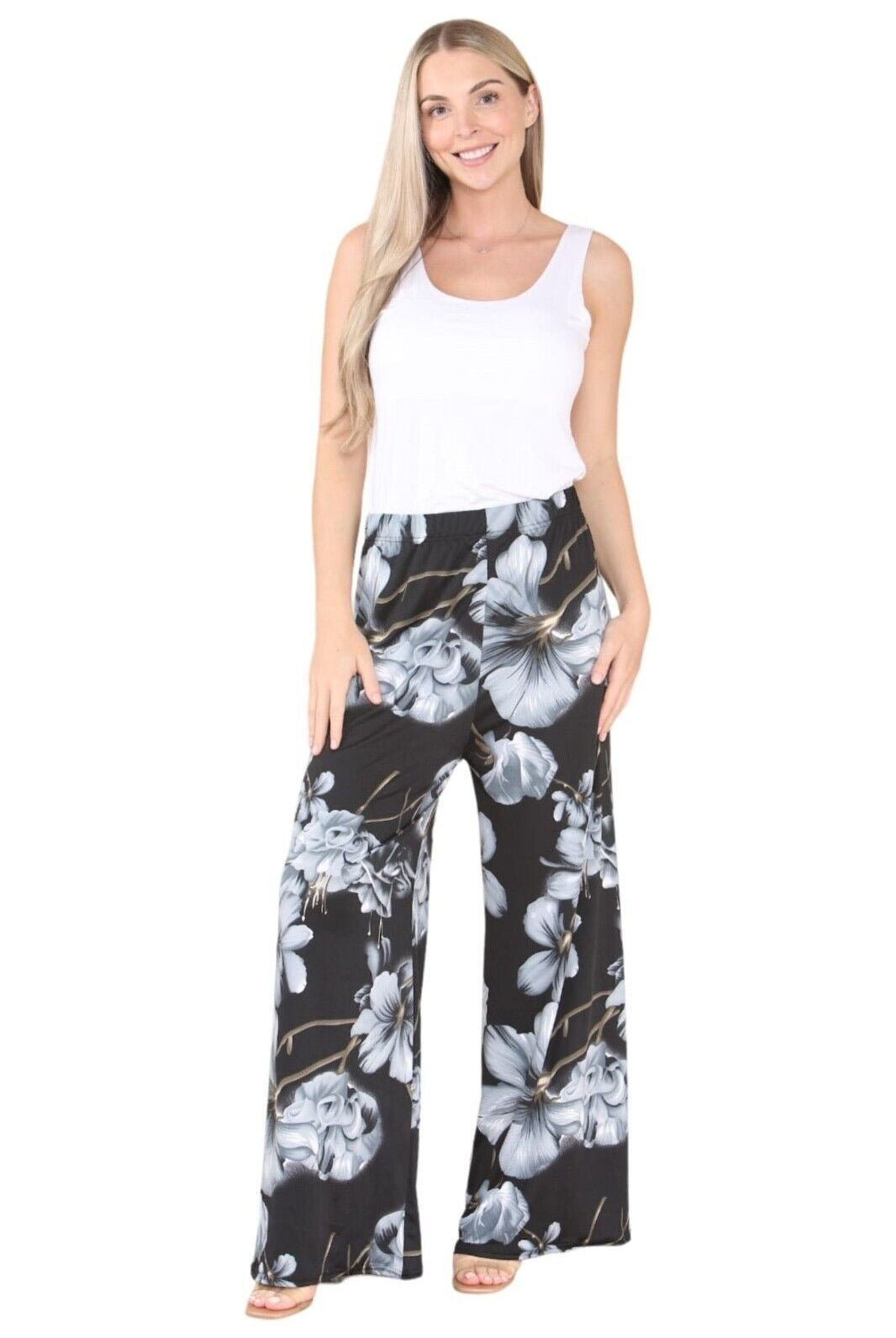 Floral Print Palazzo Trouser Palazzo WearAll Black 12-14