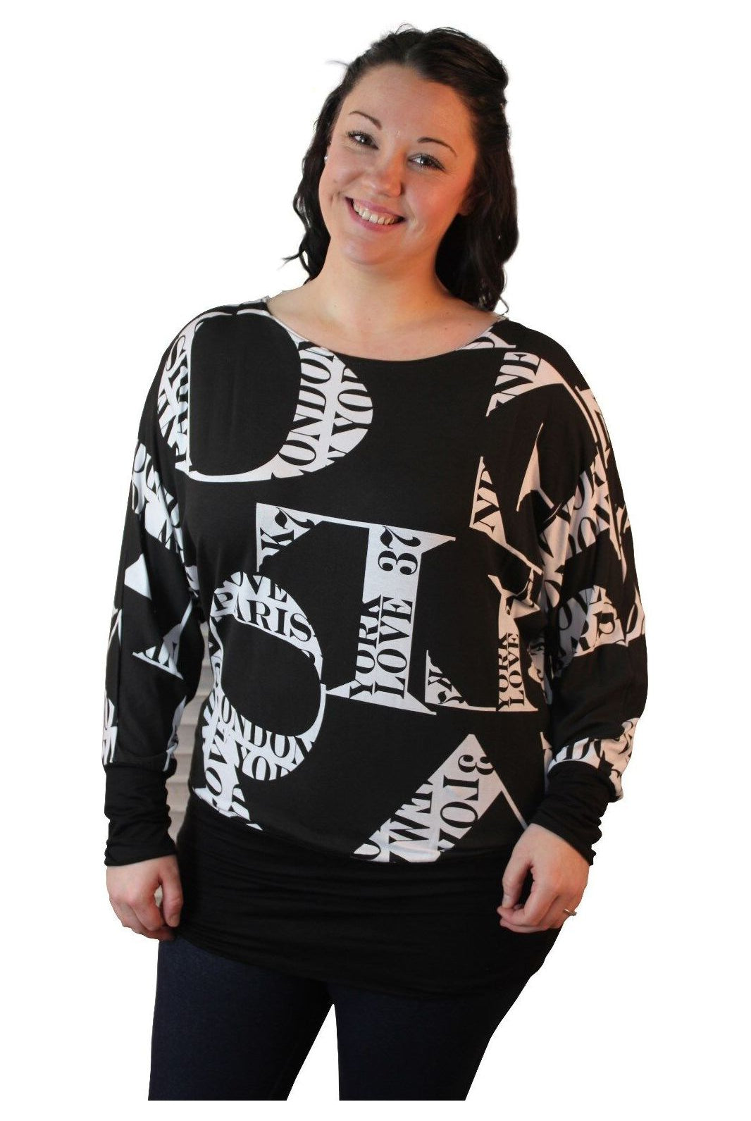 Letters Print Batwing Top Tops WearAll Black 14