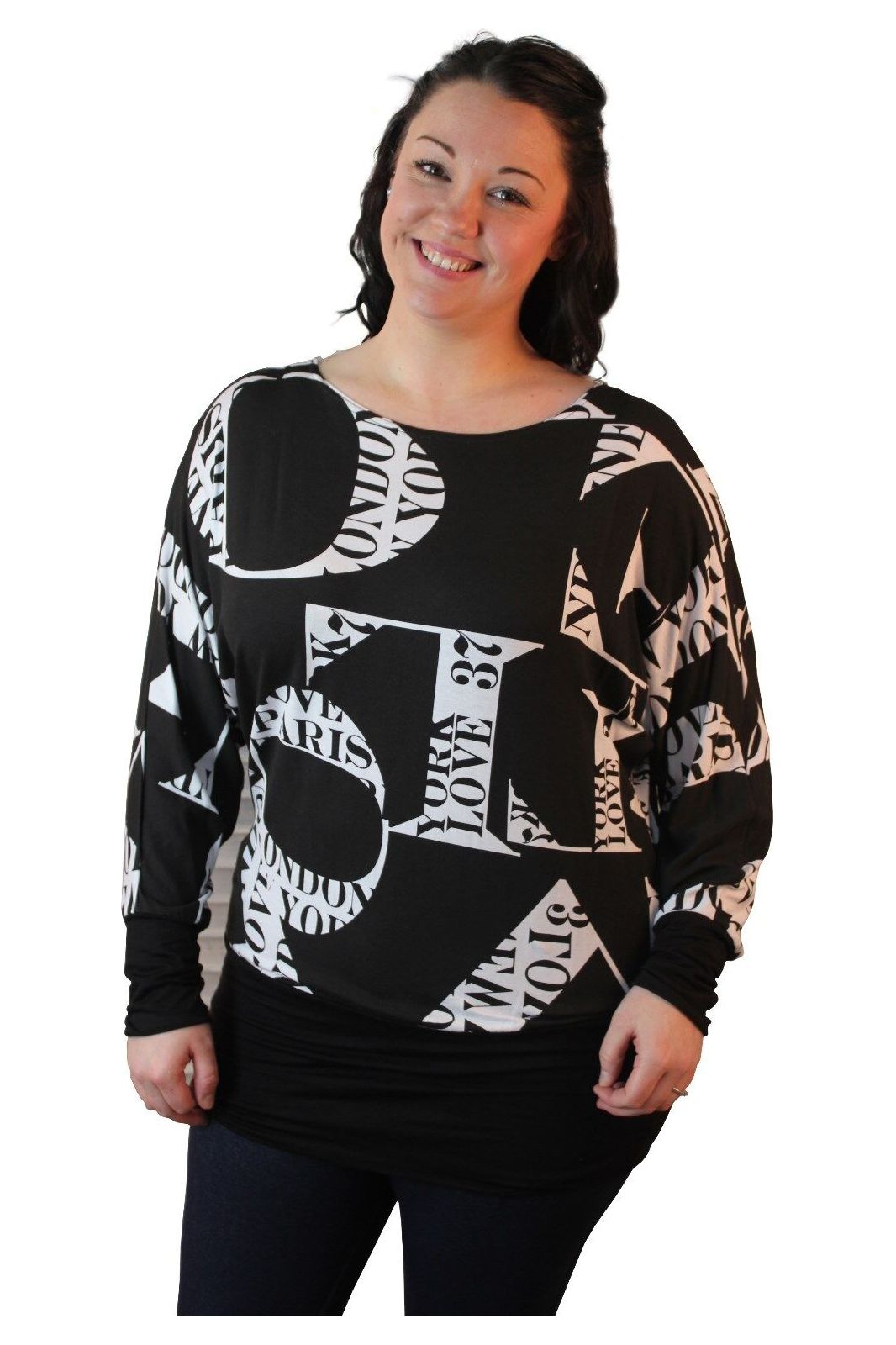 Letters Print Batwing Top Tops WearAll Black 14