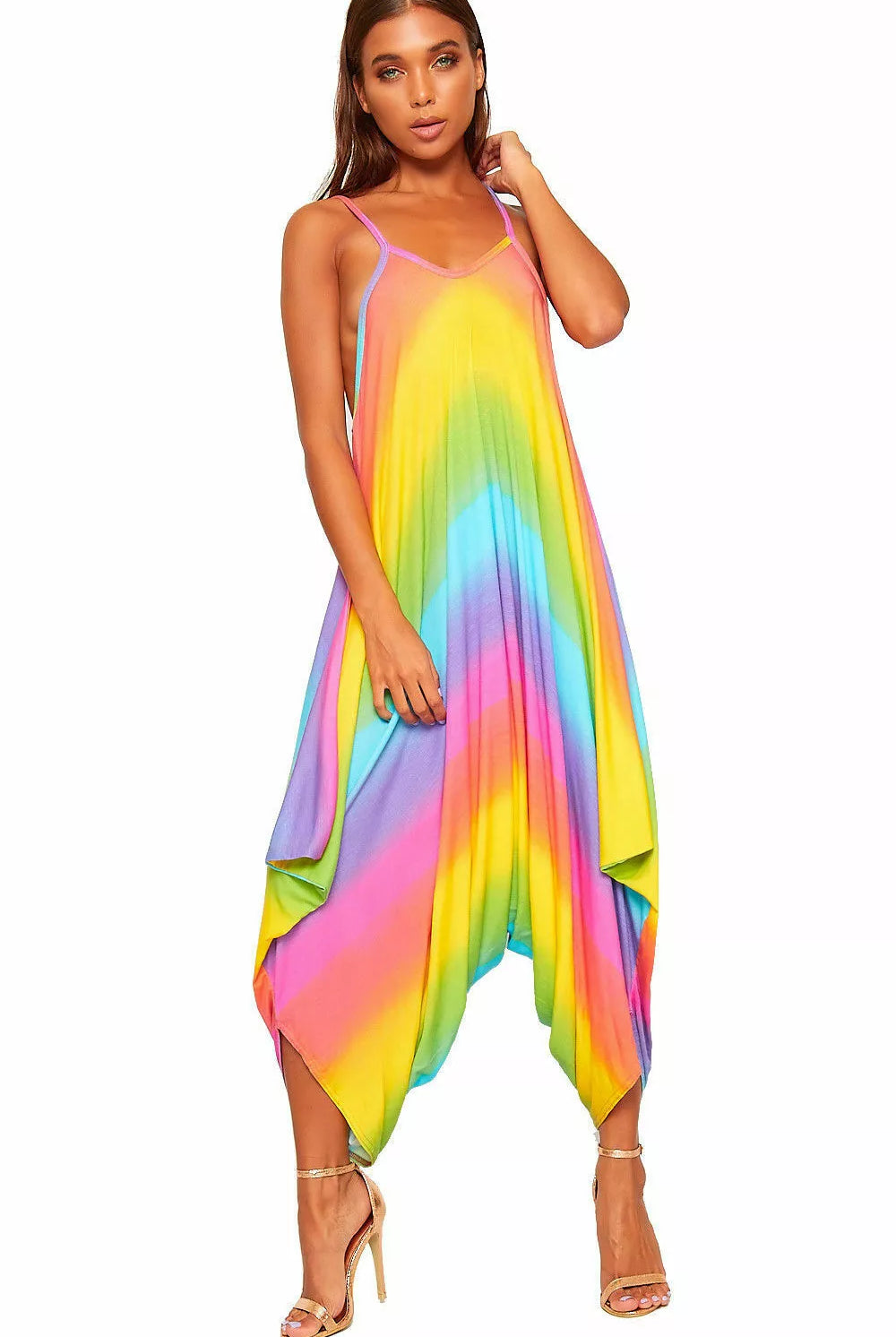 Plus Size Lagenlook Strappy Baggy Harem Jumpsuit 16-22 Jumpsuit WearAll Rainbow One Size Fits 16-22
