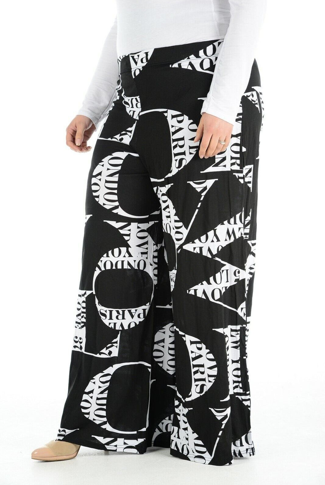 Plus Size Letters Print Palazzo Trouser Palazzo WearAll