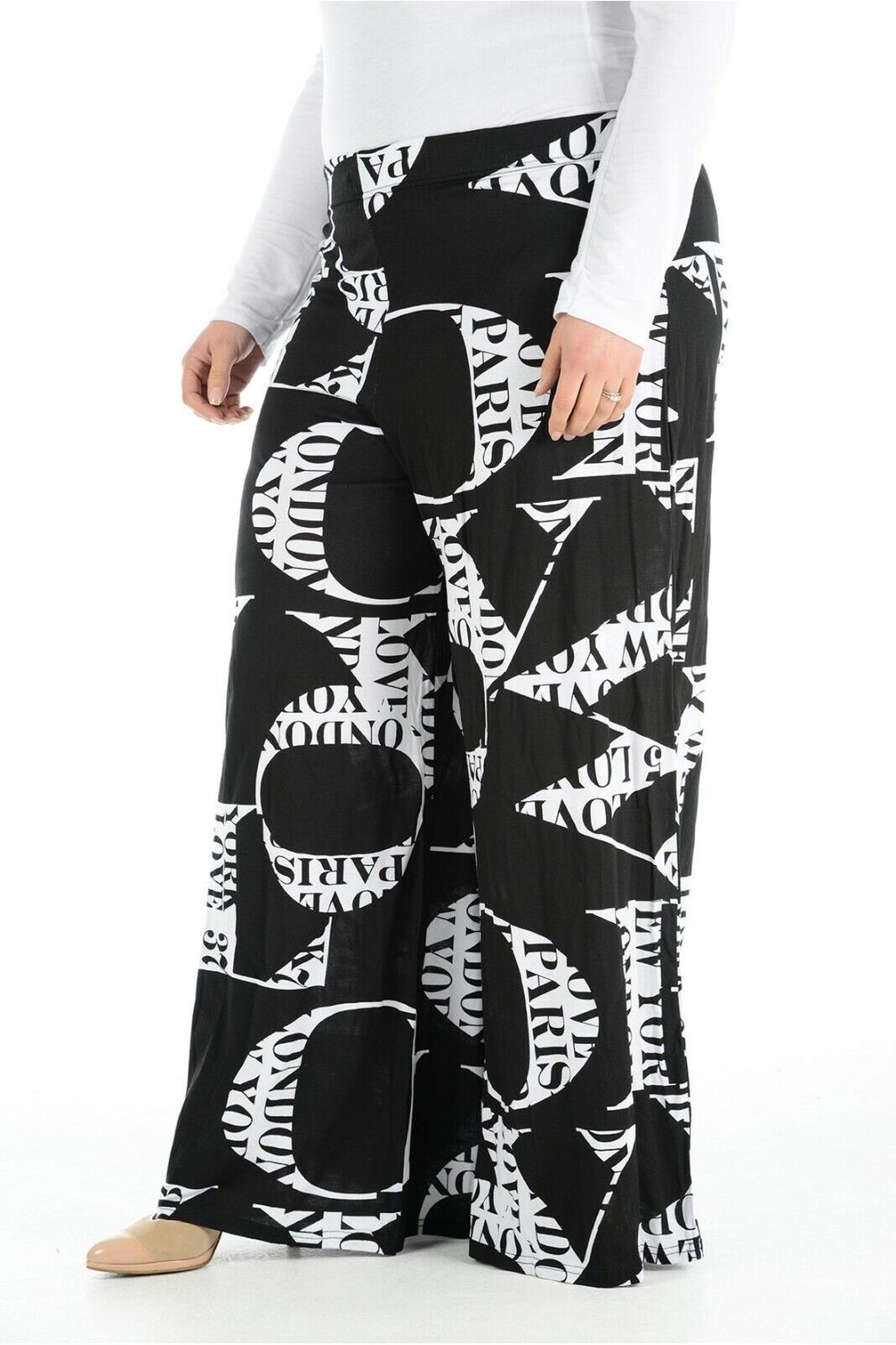 Plus Size Letters Print Palazzo Trouser Palazzo WearAll