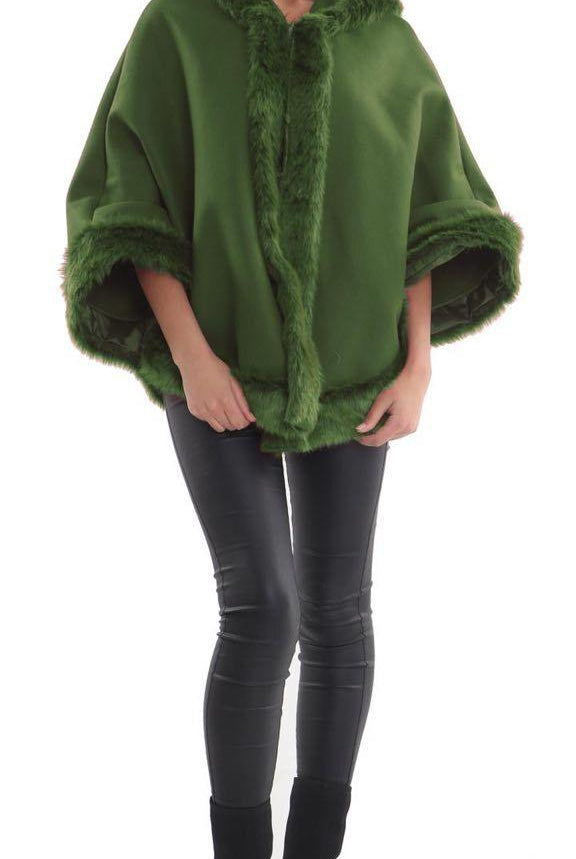 Faux Fur Trim Hood Cape Tops WearAll