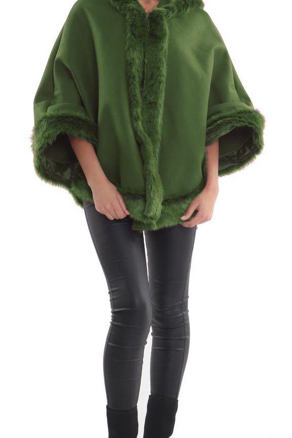 Faux Fur Trim Hood Cape Tops WearAll
