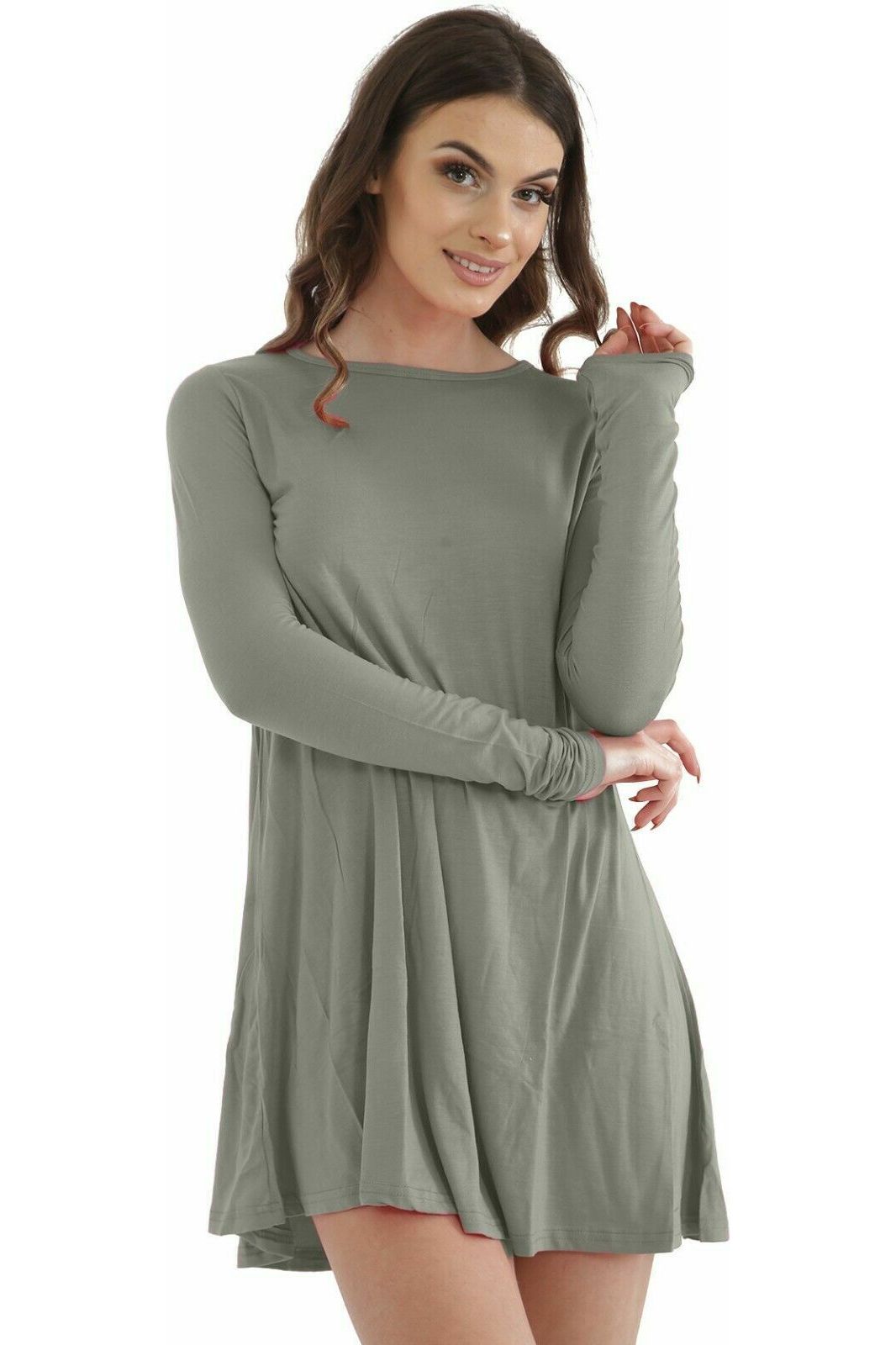 Plain Ladies Swing Dress Top Dress WearAll Khaki 8-10