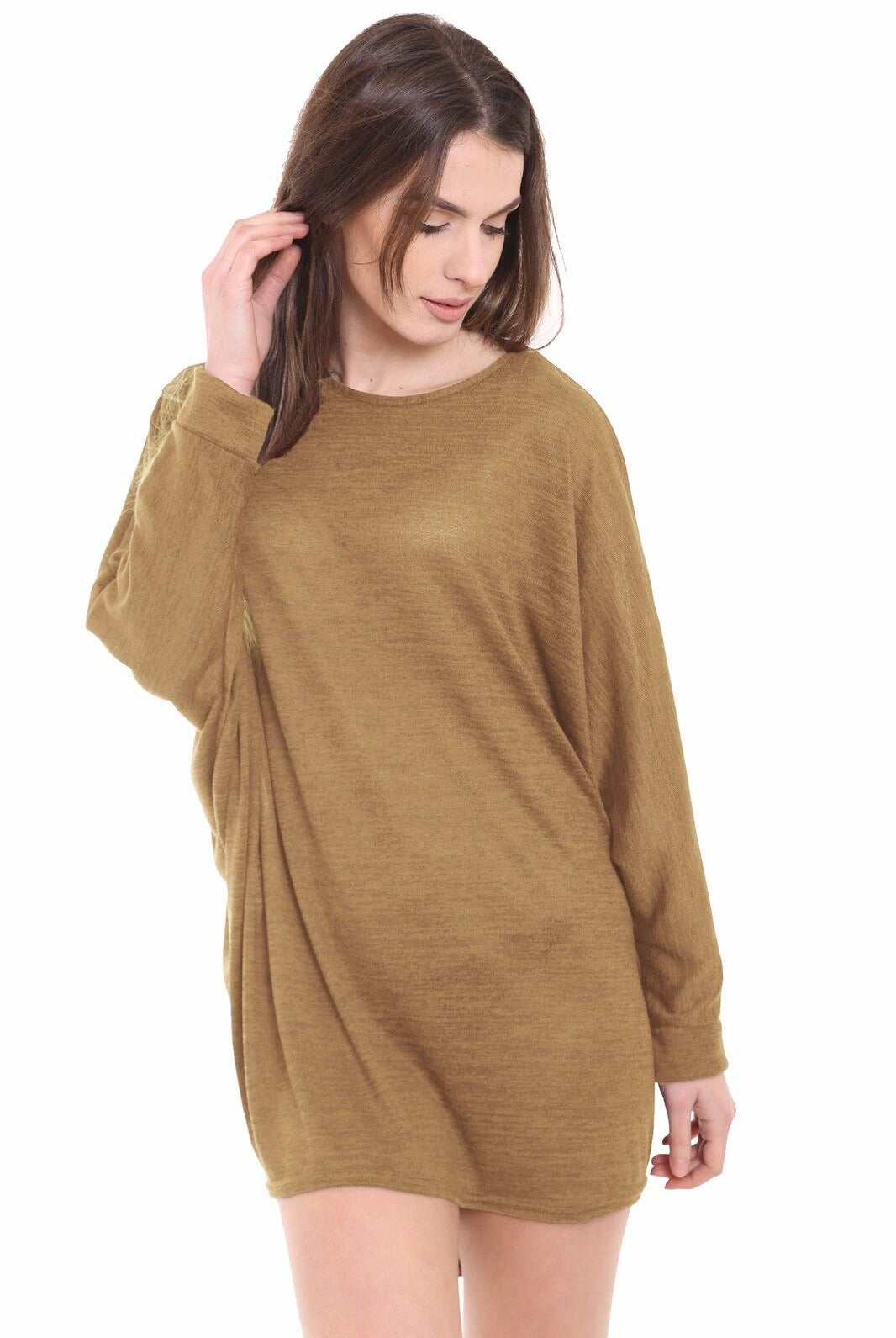 Plus Size Plain Batwing Dip Hem Baggy Top Tops WearAll Mustard 16-18