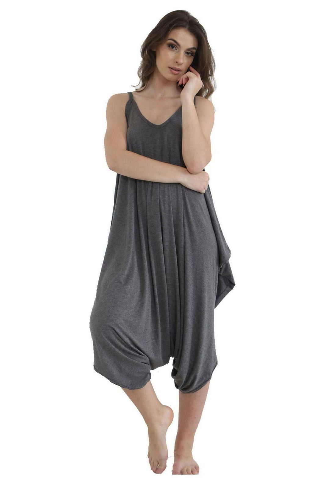 Lagenlook Strappy Baggy Harem Jumpsuit 10-16 Jumpsuit WearAll Dark Grey One Size Fits 10-16