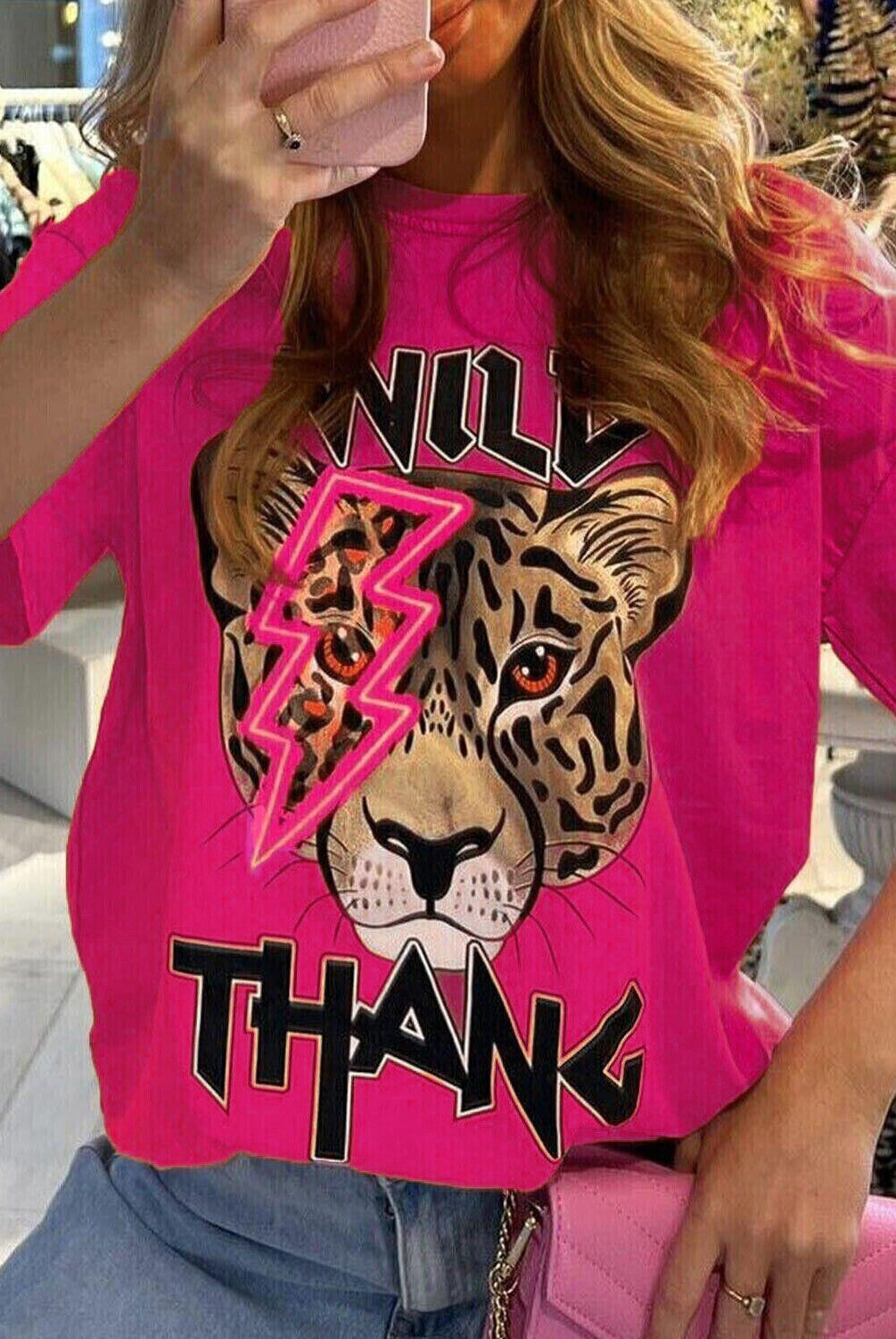 Tiger Print T-Shirt WearAll Hot Pink 16-18