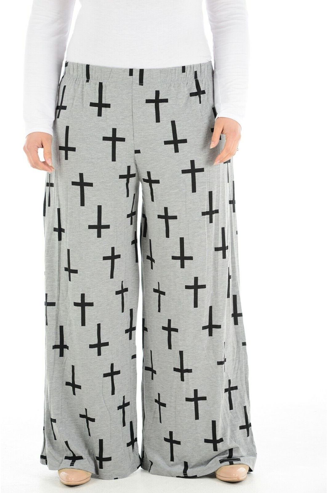 Plus Size Grey Cross Print Palazzo Trouser Palazzo WearAll 16-18