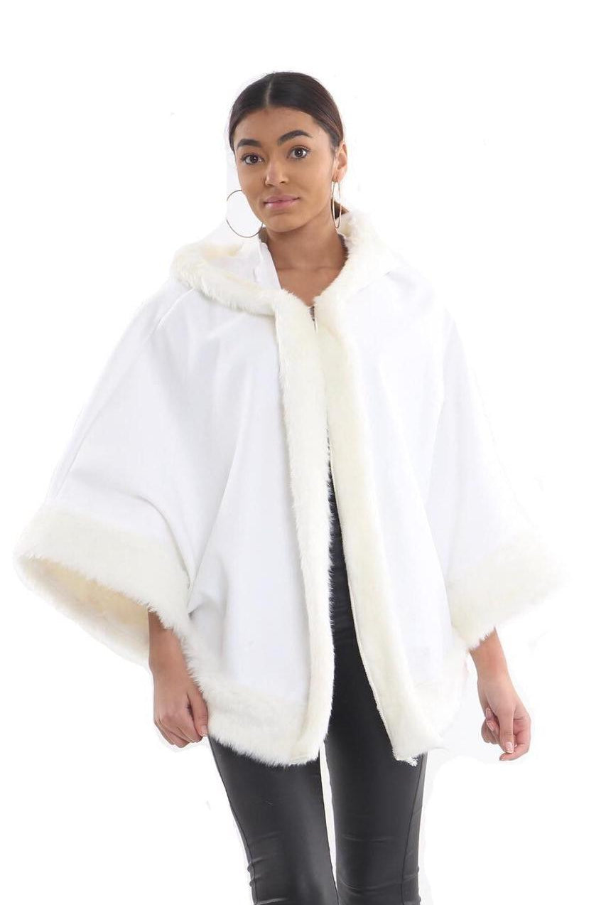 Faux Fur Trim Hood Cape Tops WearAll