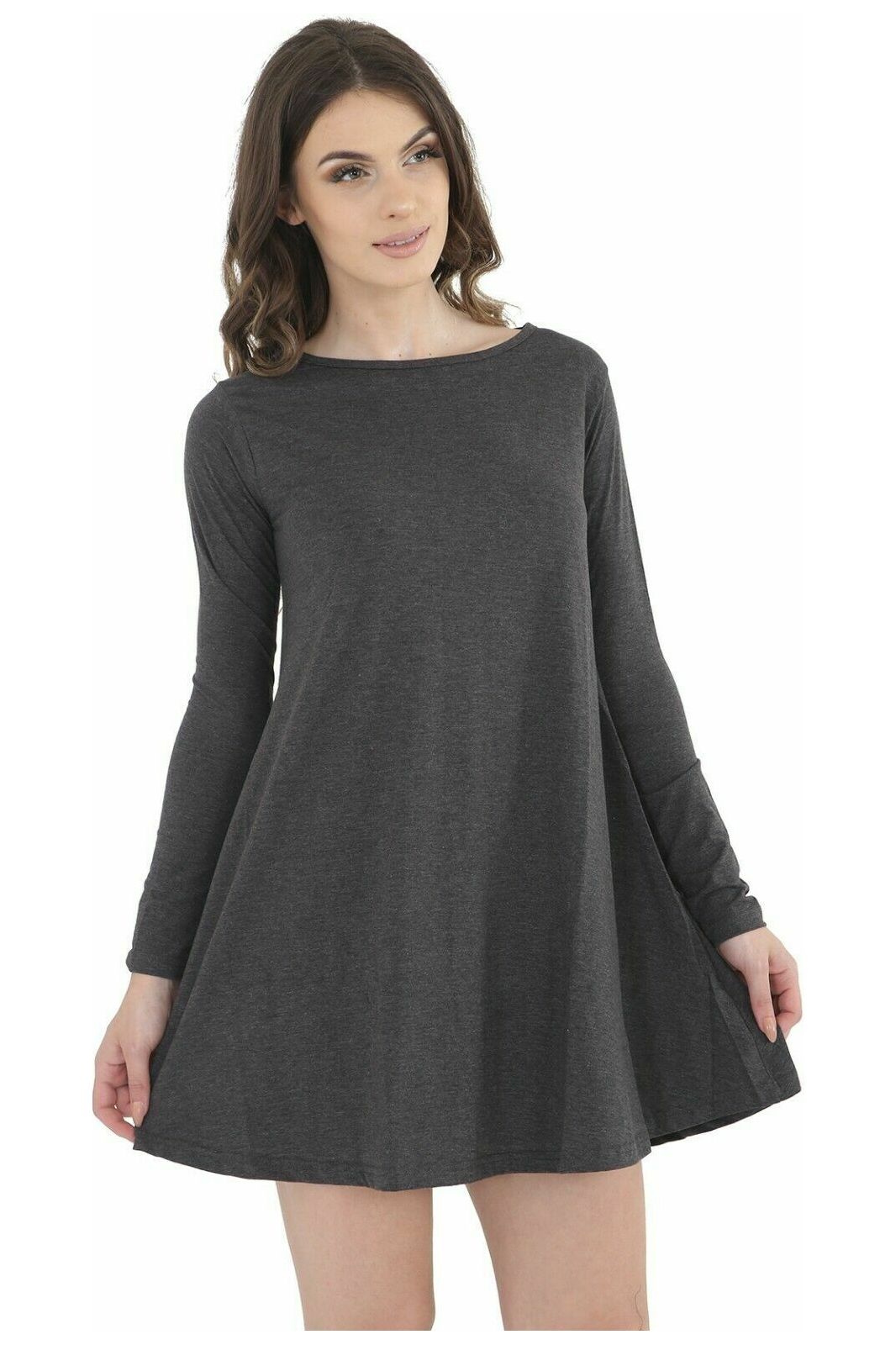 Plain Ladies Swing Dress Top Dress WearAll Dark Grey 8-10