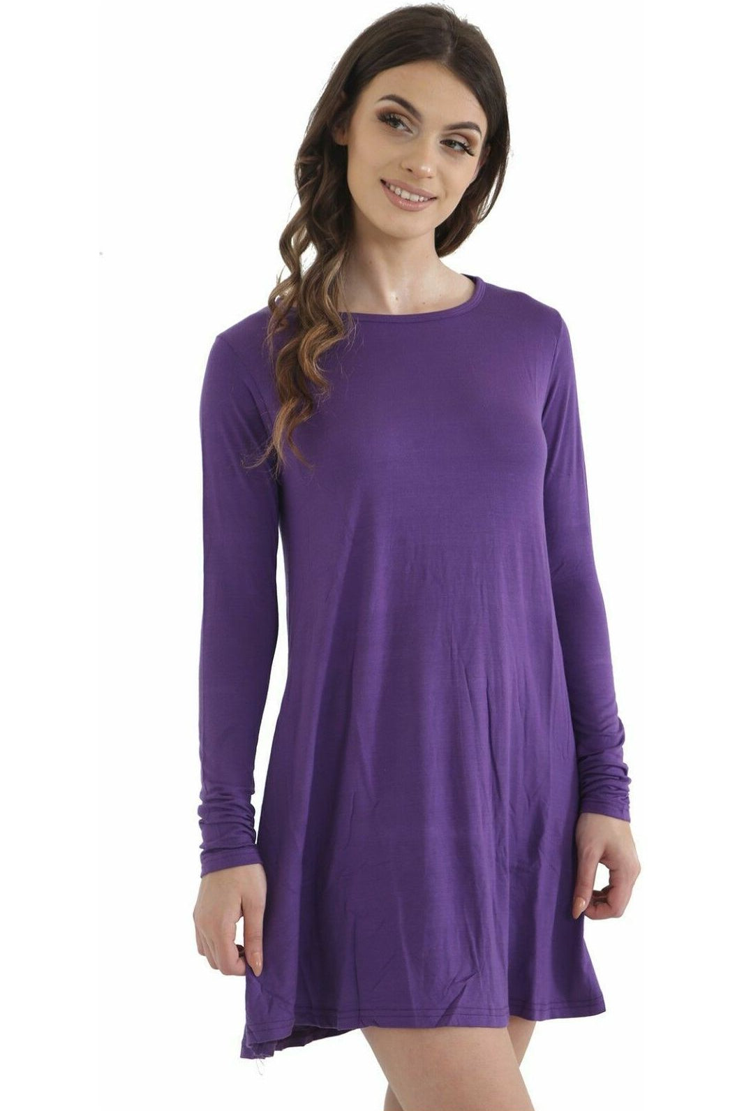 Plain Ladies Swing Dress Top Dress WearAll Purple 8-10