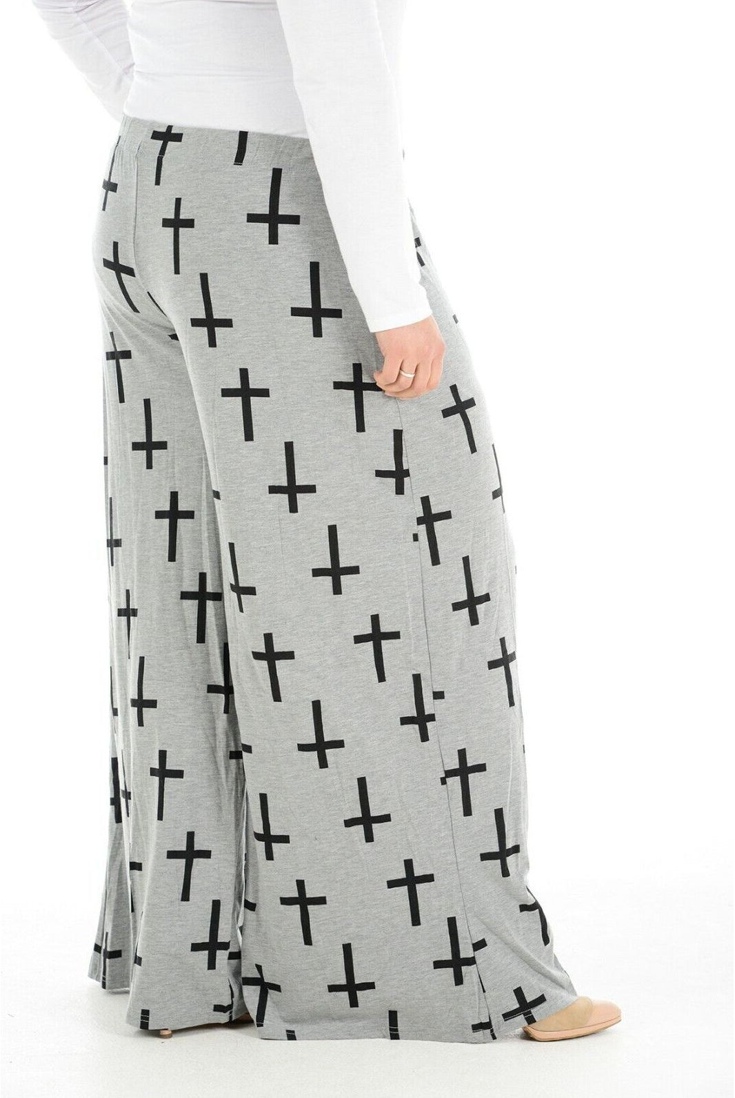 Plus Size Grey Cross Print Palazzo Trouser Palazzo WearAll