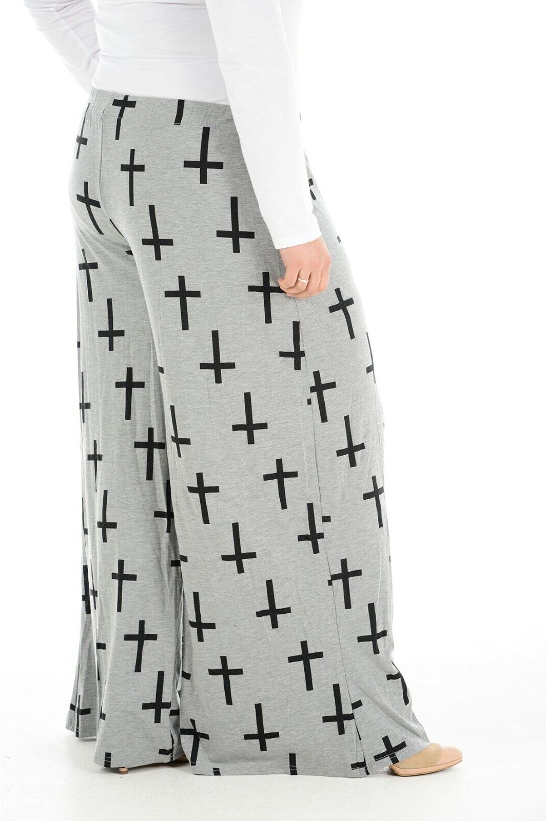 Plus Size Grey Cross Print Palazzo Trouser Palazzo WearAll