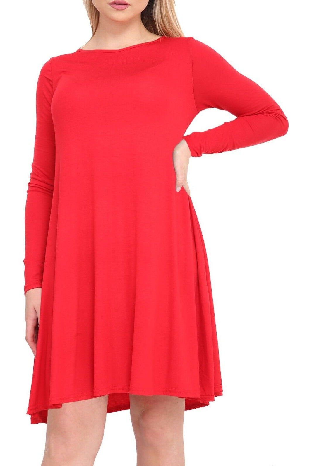 Plain Ladies Swing Dress Top Dress WearAll Red 8-10