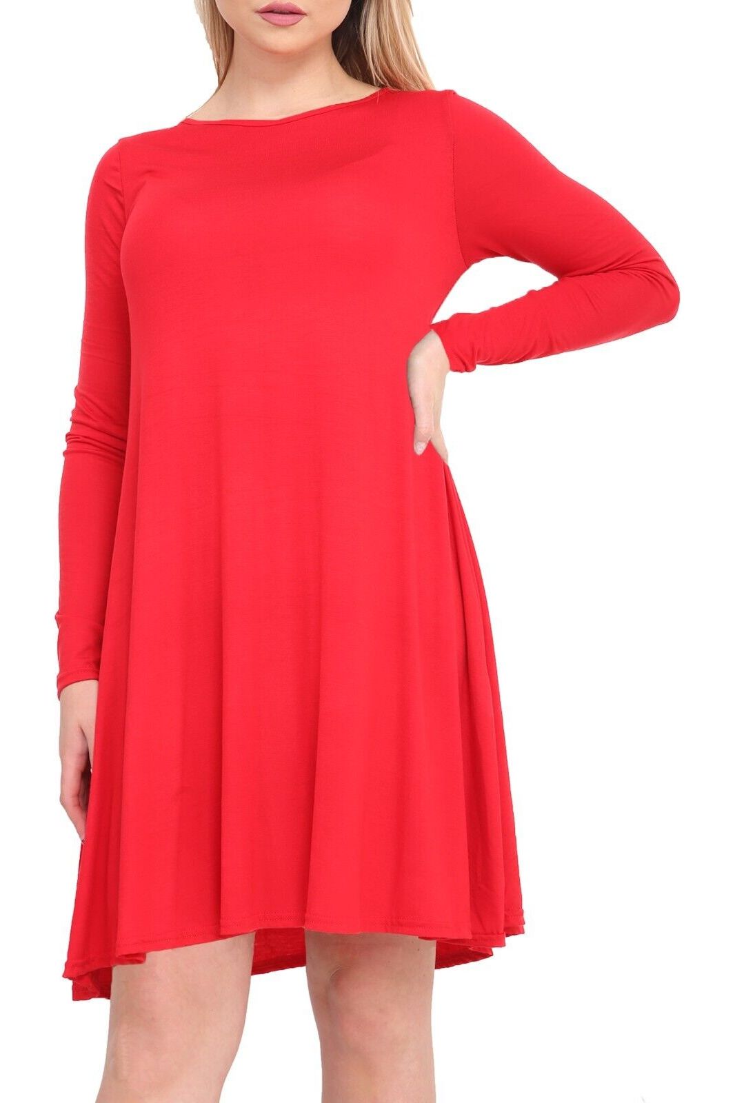 Plain Ladies Swing Dress Top Dress WearAll Red 8-10