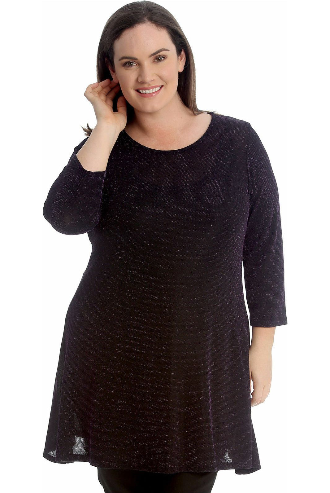 Lurex Sparkle Ladies Glitter Swing Short Dress WearAll Purple 14