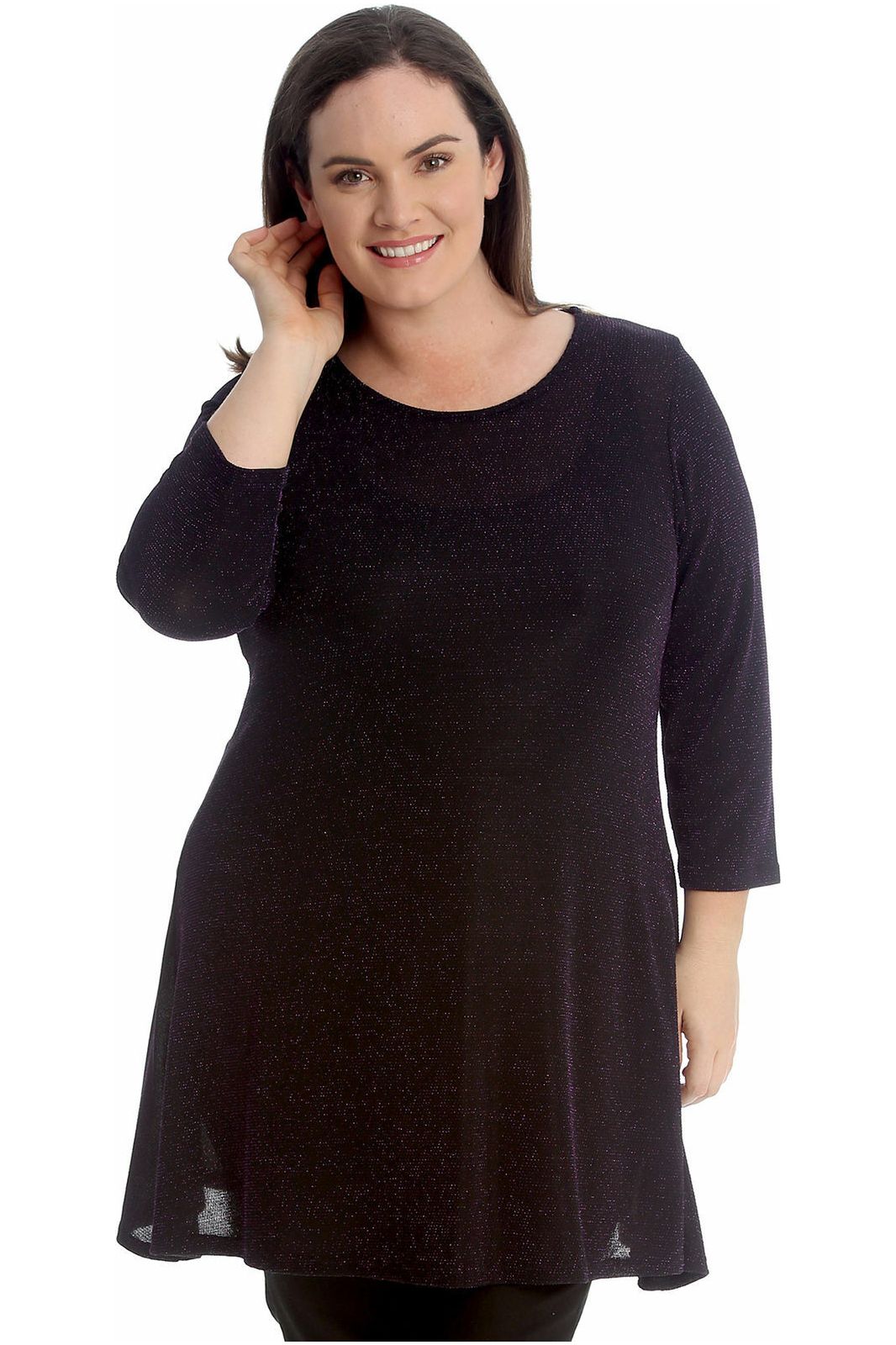 Lurex Sparkle Ladies Glitter Swing Short Dress WearAll Purple 14