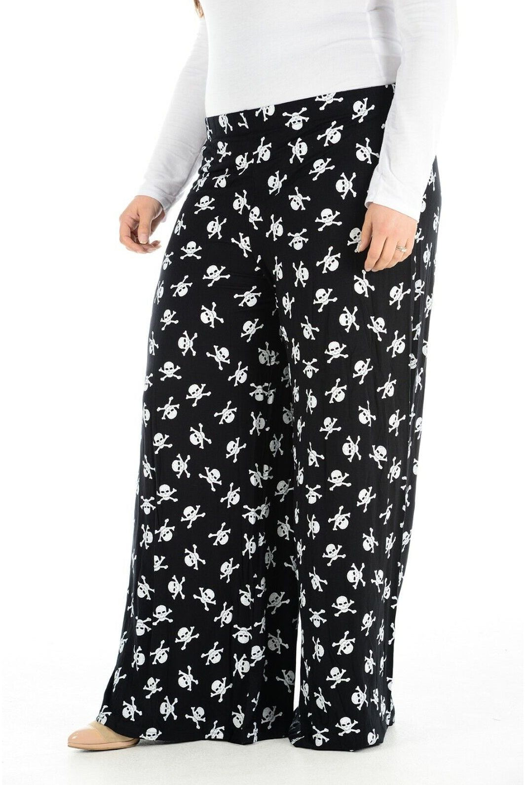 Plus Size Skull Bones Print Palazzo Trouser Palazzo WearAll
