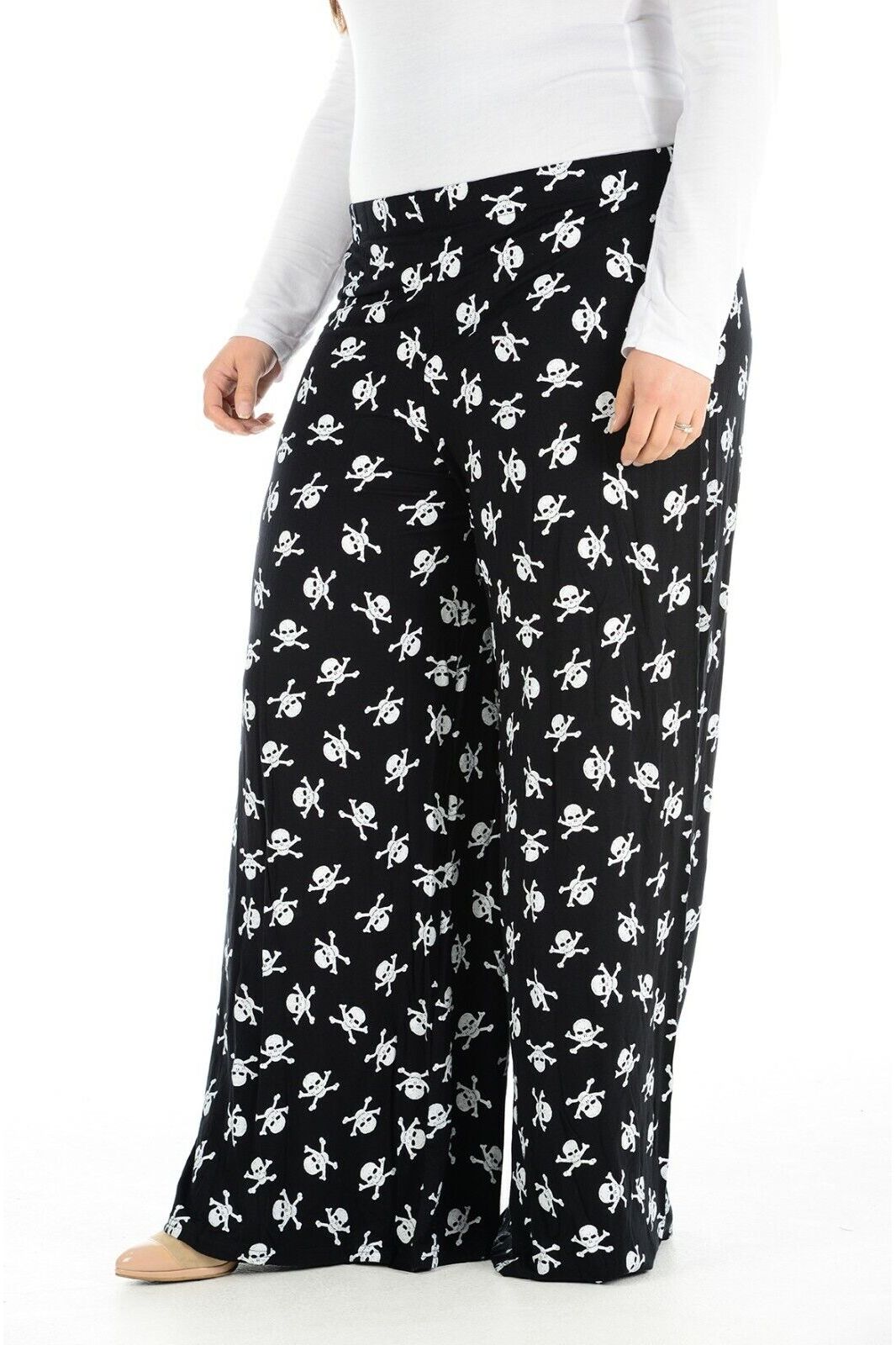Plus Size Skull Bones Print Palazzo Trouser Palazzo WearAll