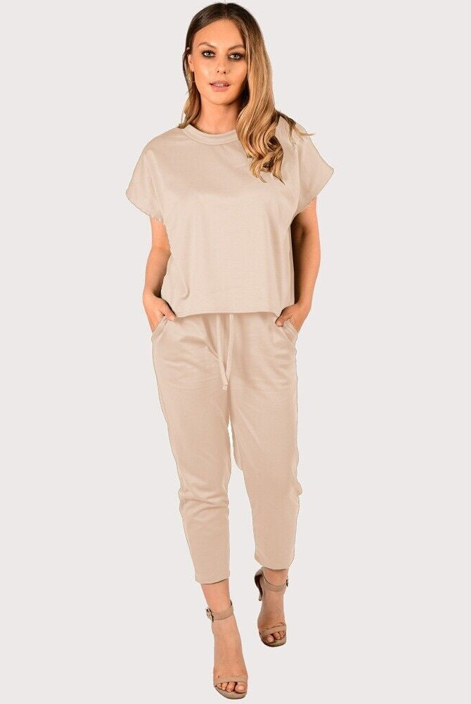 Boxy Short Sleeved Round Neck Two Piece Loungewear Tracksuit Loungewear WearAll