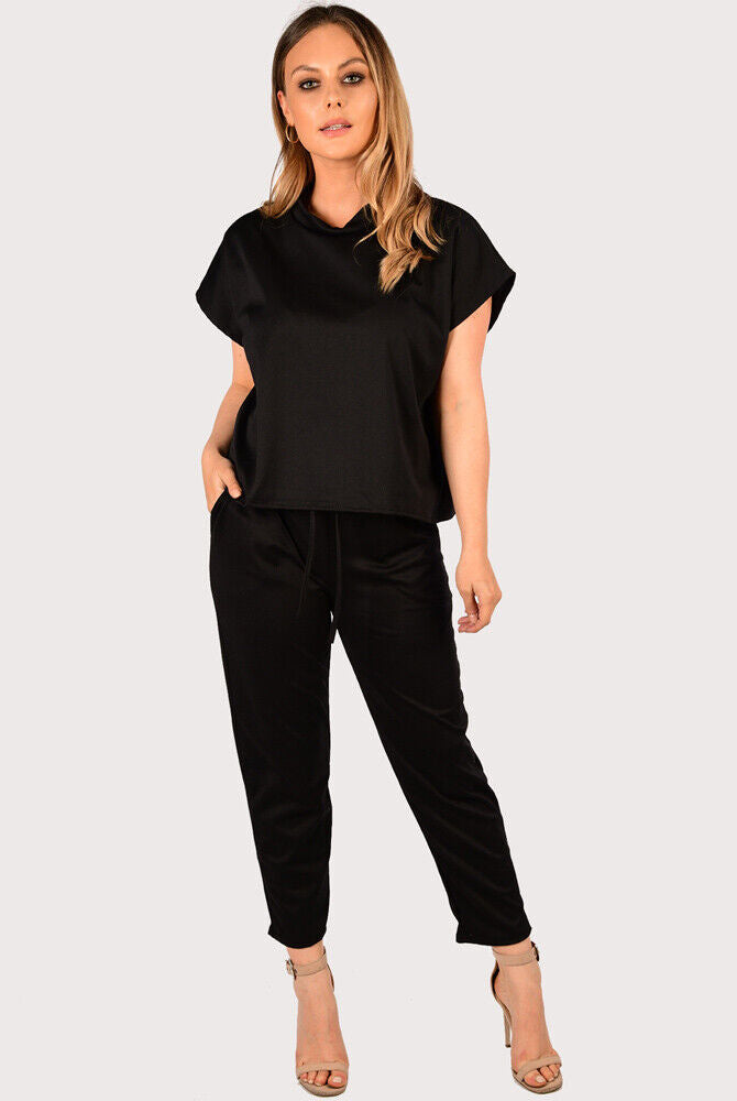 Boxy Short Sleeved Round Neck Two Piece Loungewear Tracksuit Loungewear WearAll Black 16-18